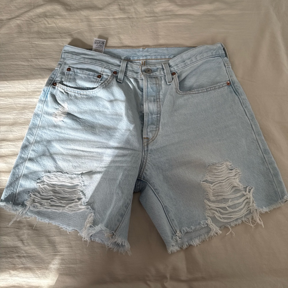 Levi's Light Blue Distressed Denim Shorts - Women